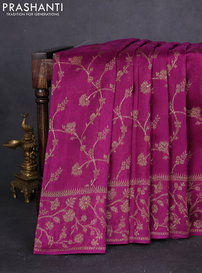 Banarasi raw silk saree purple with allover thread & zari weaves and long woven border