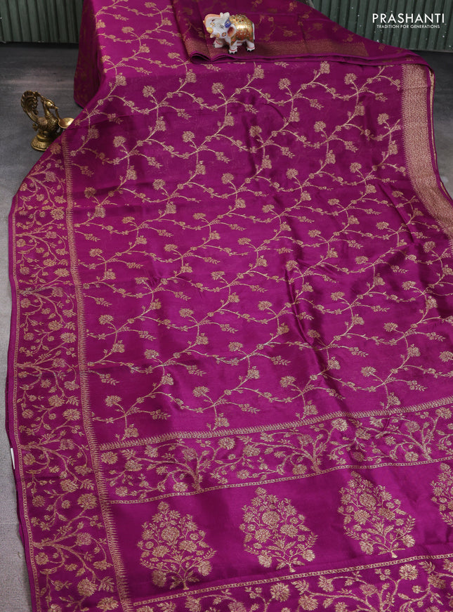 Banarasi raw silk saree purple with allover thread & zari weaves and long woven border