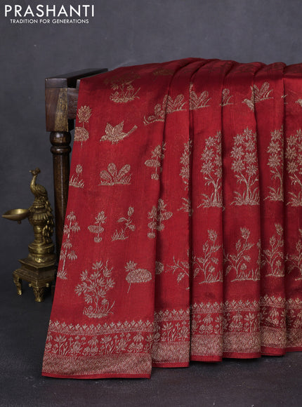 Banarasi raw silk saree maroon shade with thread & zari woven buttas and woven border