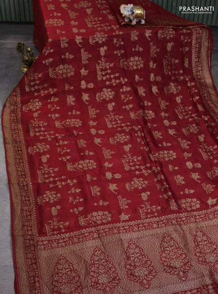 Banarasi raw silk saree maroon shade with thread & zari woven buttas and woven border
