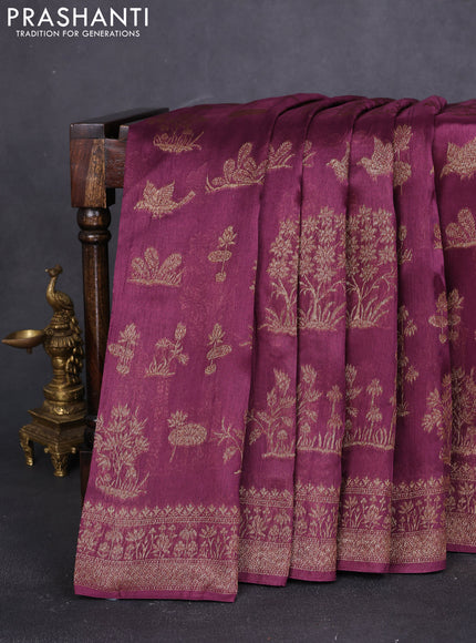 Banarasi raw silk saree wine shade with allover thread & zari weaves and woven border