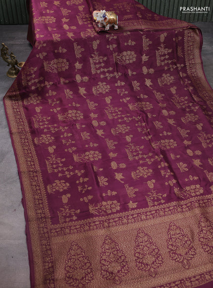 Banarasi raw silk saree wine shade with allover thread & zari weaves and woven border
