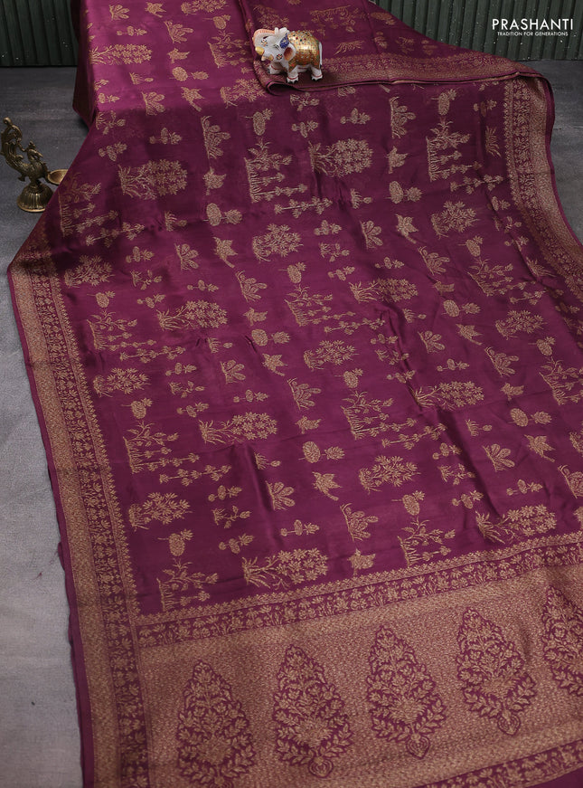 Banarasi raw silk saree wine shade with allover thread & zari weaves and woven border