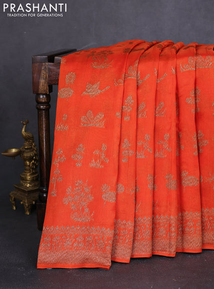 Banarasi raw silk saree orange with allover thread & zari weaves and woven border