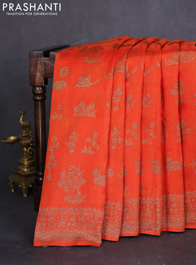 Banarasi raw silk saree orange with allover thread & zari weaves and woven border
