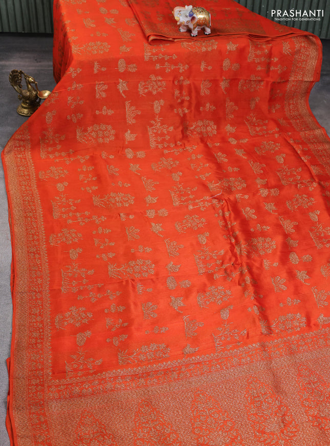 Banarasi raw silk saree orange with allover thread & zari weaves and woven border