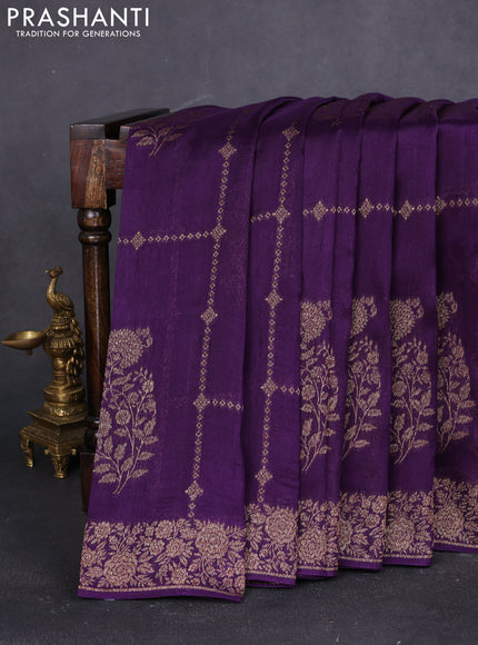 Banarasi raw silk saree violet with allover thread & zari weaves and woven border