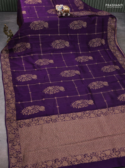 Banarasi raw silk saree violet with allover thread & zari weaves and woven border