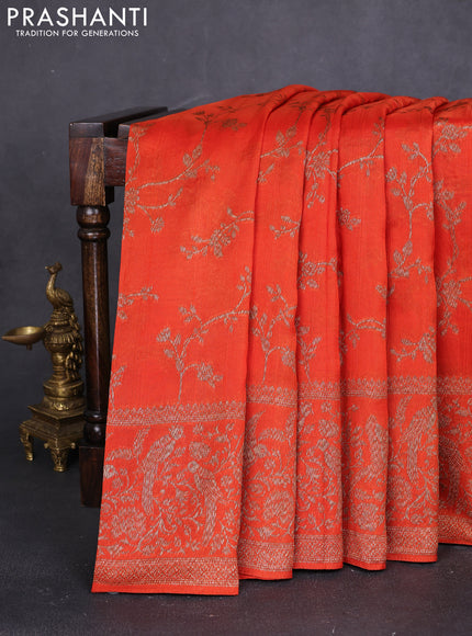Banarasi raw silk saree orange with allover thread & zari weaves and long woven border