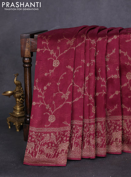 Banarasi raw silk saree wine shade with allover thread & zari weaves and woven border
