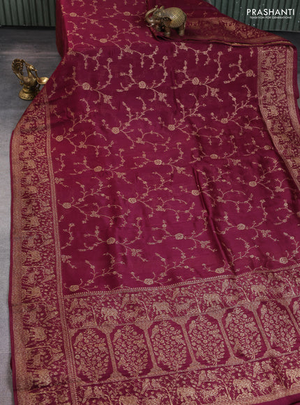 Banarasi raw silk saree wine shade with allover thread & zari weaves and woven border