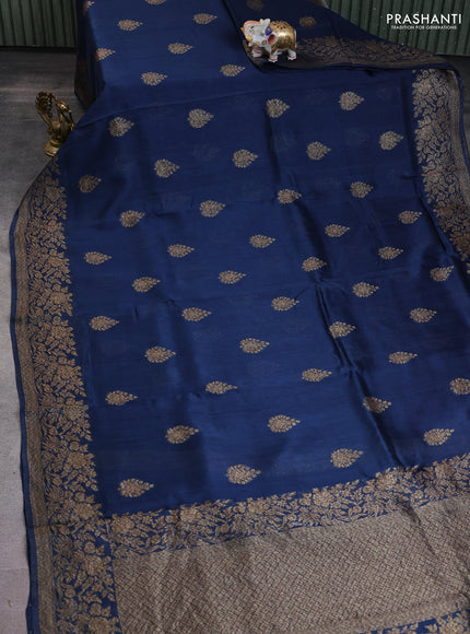 Banarasi raw silk saree peacock blue with thread & zari woven buttas and floral design woven border