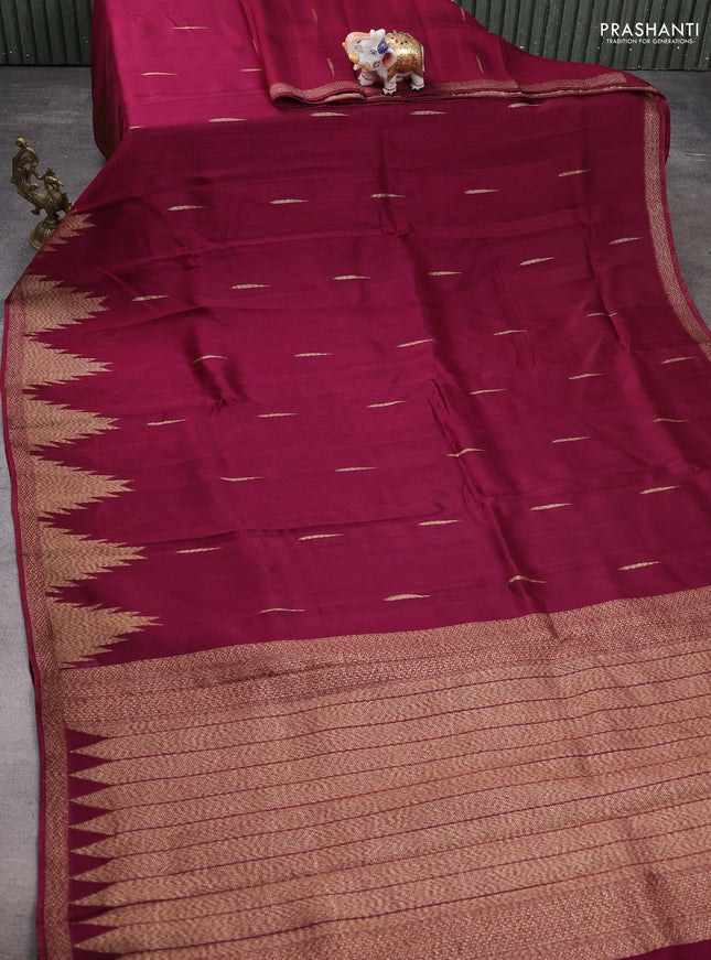Banarasi raw silk saree wine shade with thread & zari woven buttas and temple design woven border