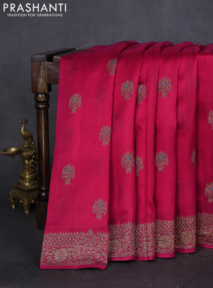 Banarasi raw silk saree pink with thread & zari woven buttas and woven border