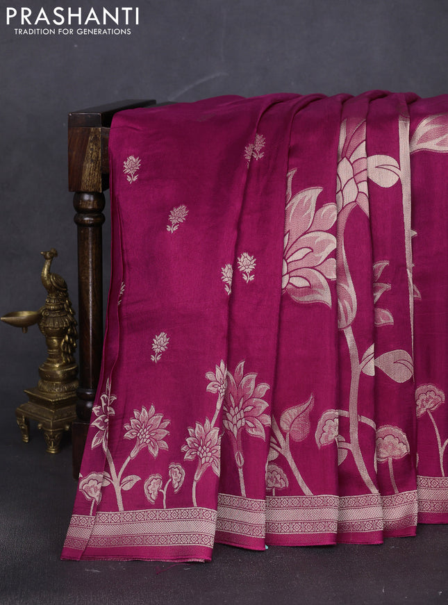 Banarasi art silk saree purple with allover floral zari woven brocade weaves and zari woven border
