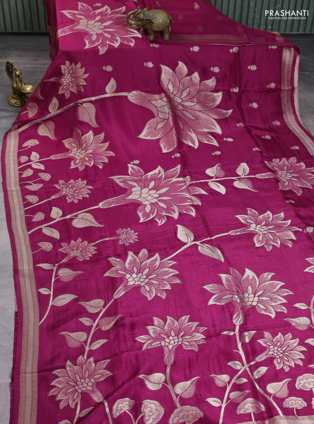 Banarasi art silk saree purple with allover floral zari woven brocade weaves and zari woven border