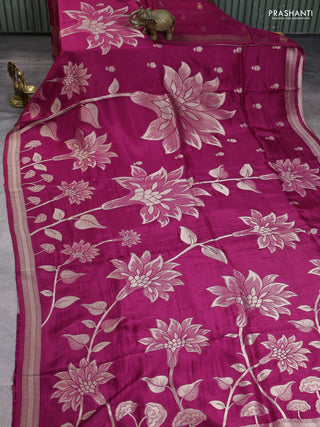 Banarasi art silk saree purple with allover floral zari woven brocade weaves and zari woven border