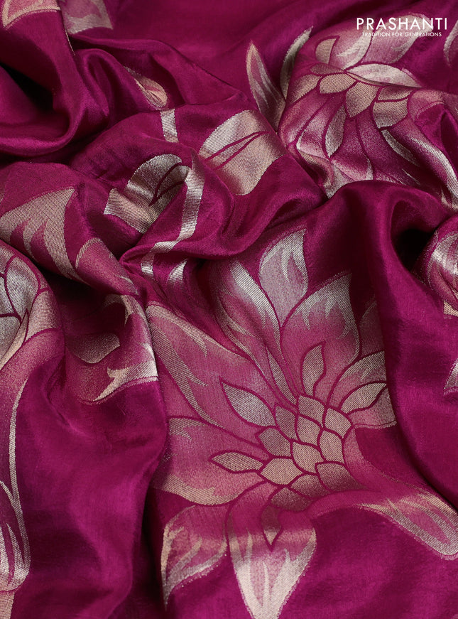 Banarasi art silk saree purple with allover floral zari woven brocade weaves and zari woven border
