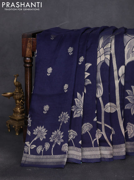 Banarasi art silk saree navy blue with allover floral zari woven brocade weaves and zari woven border