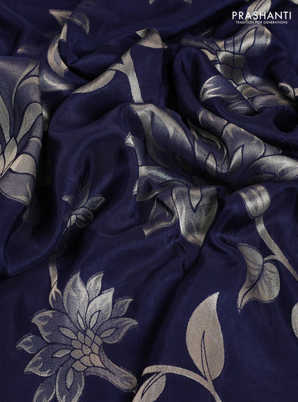 Banarasi art silk saree navy blue with allover floral zari woven brocade weaves and zari woven border