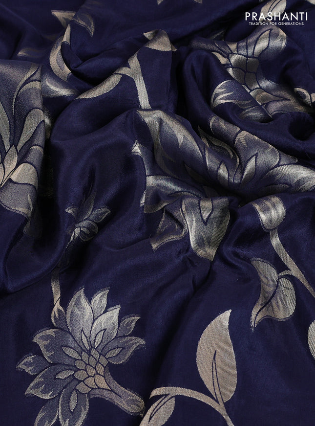 Banarasi art silk saree navy blue with allover floral zari woven brocade weaves and zari woven border