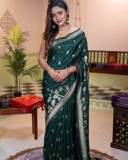 Banarasi art silk saree green with allover floral zari woven brocade weaves and zari woven border