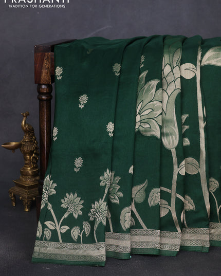 Banarasi art silk saree green with allover floral zari woven brocade weaves and zari woven border