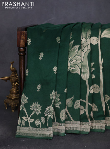 Banarasi art silk saree green with allover floral zari woven brocade weaves and zari woven border