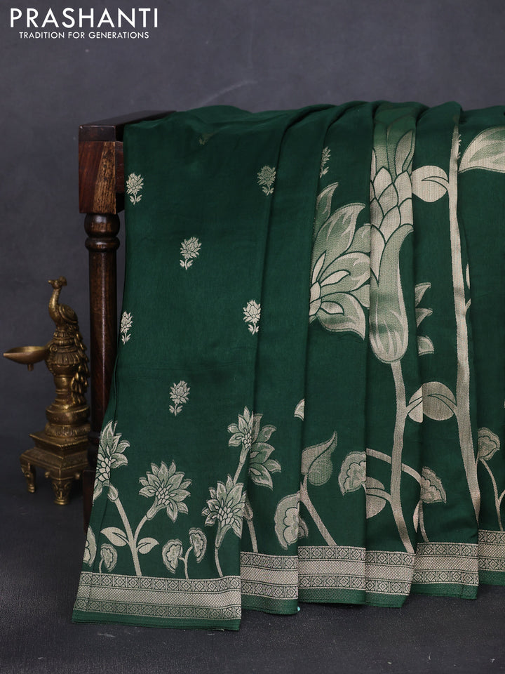 Banarasi art silk saree green with allover floral zari woven brocade weaves and zari woven border
