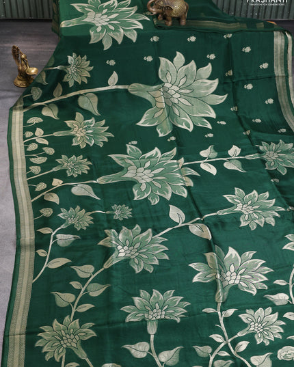 Banarasi art silk saree green with allover floral zari woven brocade weaves and zari woven border