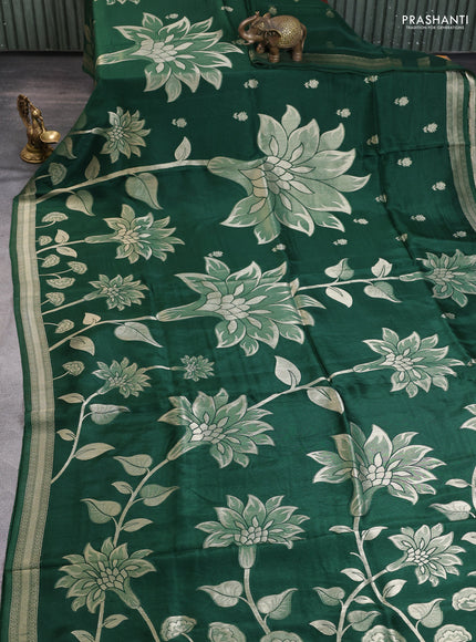 Banarasi art silk saree green with allover floral zari woven brocade weaves and zari woven border