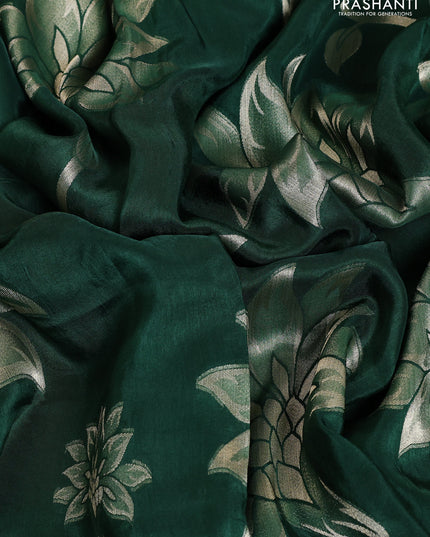 Banarasi art silk saree green with allover floral zari woven brocade weaves and zari woven border