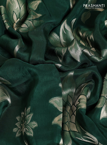 Banarasi art silk saree green with allover floral zari woven brocade weaves and zari woven border
