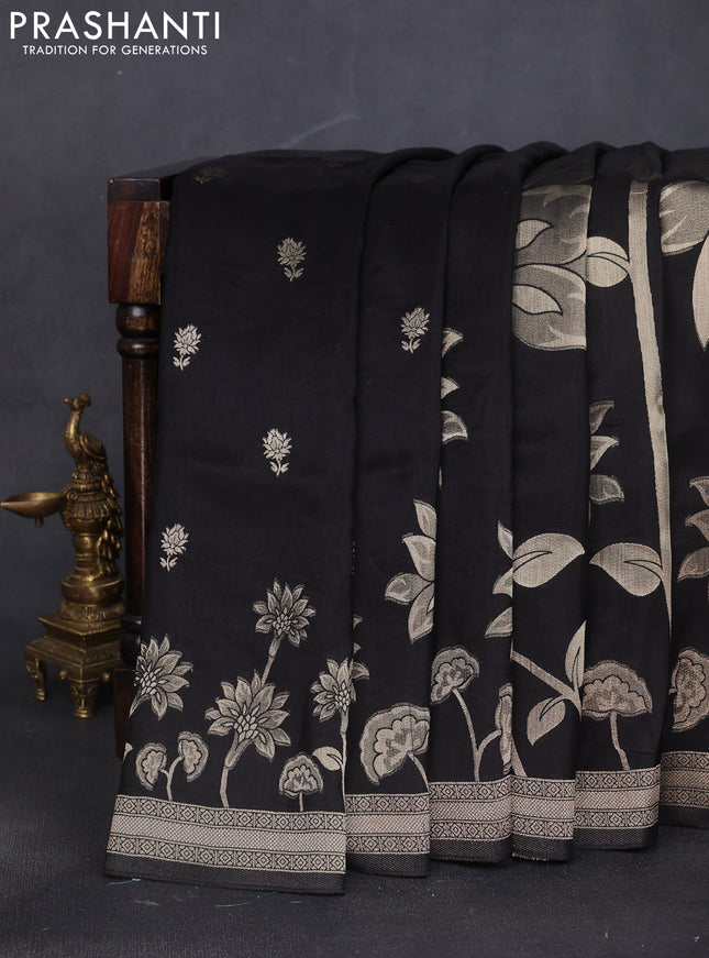 Banarasi art silk saree black with allover floral zari woven brocade weaves and zari woven border