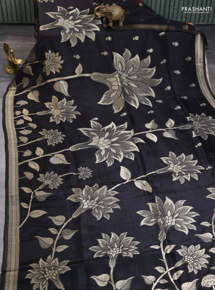 Banarasi art silk saree black with allover floral zari woven brocade weaves and zari woven border