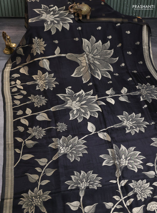 Banarasi art silk saree black with allover floral zari woven brocade weaves and zari woven border