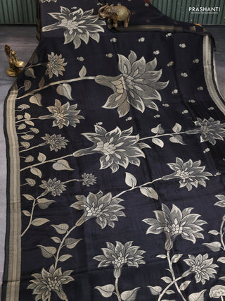 Banarasi art silk saree black with allover floral zari woven brocade weaves and zari woven border