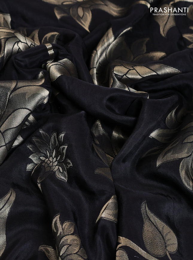 Banarasi art silk saree black with allover floral zari woven brocade weaves and zari woven border