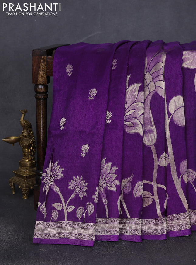 Banarasi art silk saree violet with allover floral zari woven brocade weaves and zari woven border
