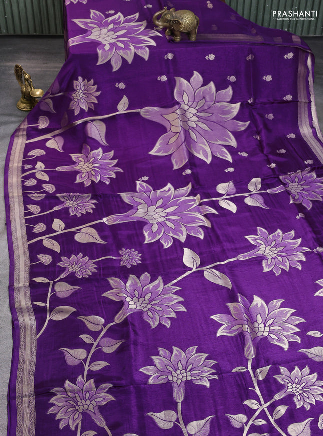 Banarasi art silk saree violet with allover floral zari woven brocade weaves and zari woven border