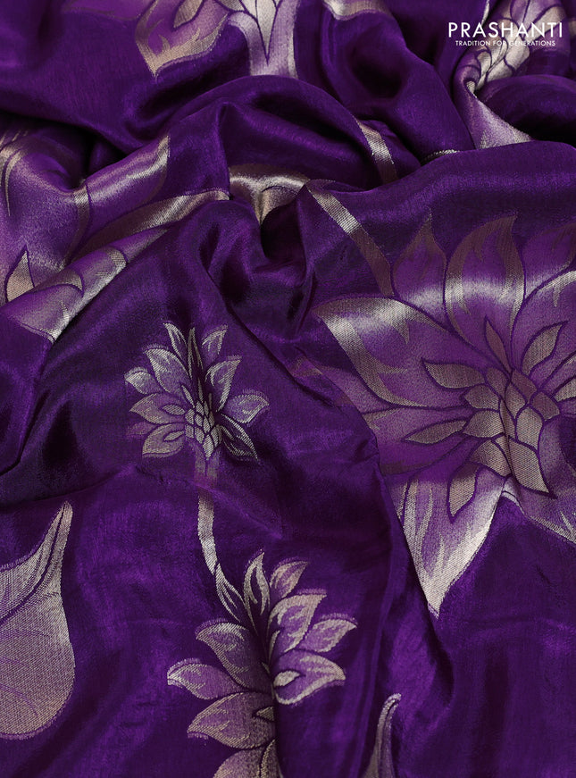 Banarasi art silk saree violet with allover floral zari woven brocade weaves and zari woven border