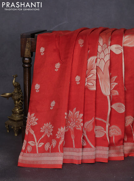 Banarasi art silk saree red with allover floral zari woven brocade weaves and zari woven border