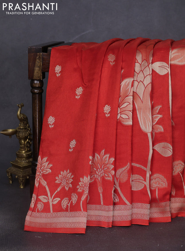 Banarasi art silk saree red with allover floral zari woven brocade weaves and zari woven border