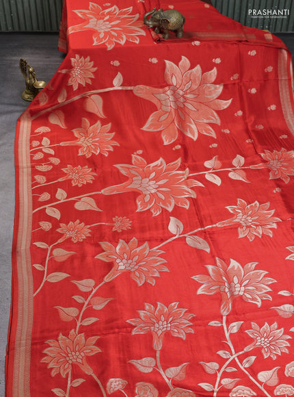 Banarasi art silk saree red with allover floral zari woven brocade weaves and zari woven border