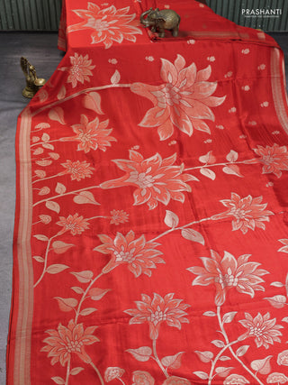 Banarasi art silk saree red with allover floral zari woven brocade weaves and zari woven border