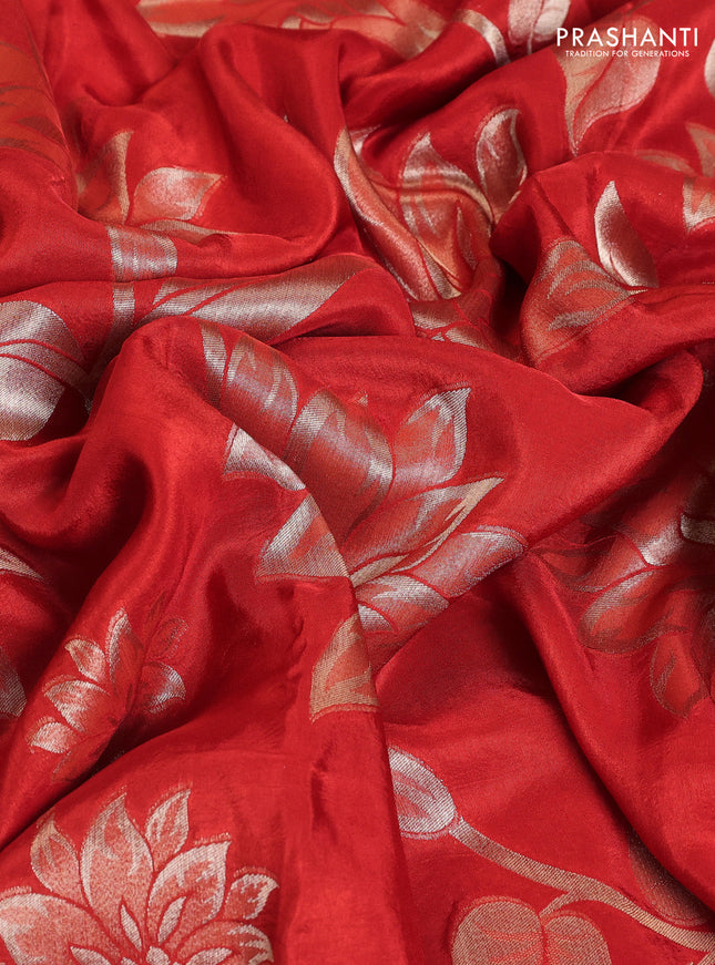 Banarasi art silk saree red with allover floral zari woven brocade weaves and zari woven border