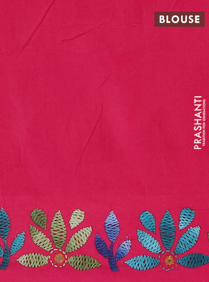 Ikat cotton saree sandal and pink with allover zigzag ikat weaves and kantha stitch work pallu