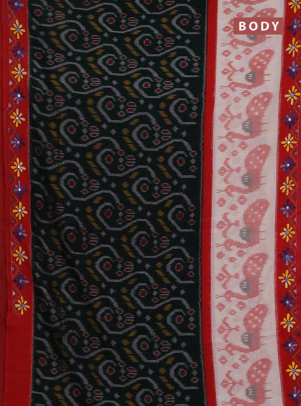 Ikat cotton saree bottle green and cream maroon with allover ikat weaves and kantha stitch work pallu