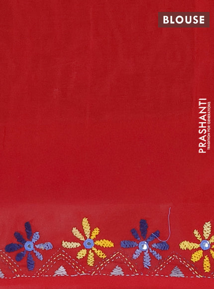 Ikat cotton saree bottle green and cream maroon with allover ikat weaves and kantha stitch work pallu