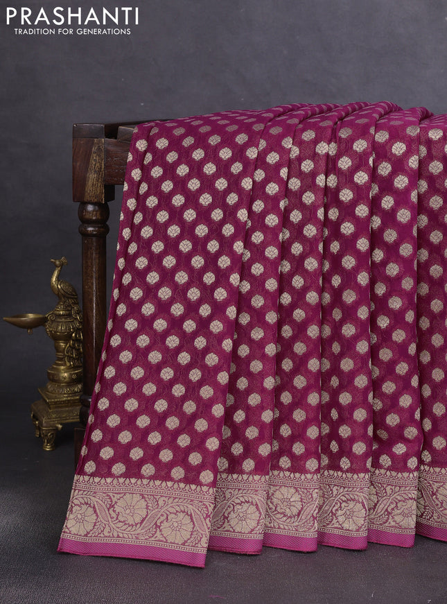 Banarasi semi georgette saree wine shade with allover zari woven buttas and zari woven border